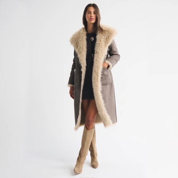 reversible vegan suede shearling long coat - Picture 1 of 13